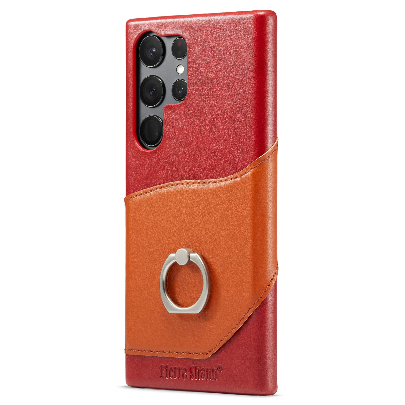 FIERRE SHANN For Samsung Galaxy S23 Ultra Kickstand Phone Case Genuine Leather Coated PC Card Slot Cover FIERRE SHANN For Samsung Galaxy S23 Ultra Kickstand Phone Case Genuine Leather Coated PC Card Slot Cover